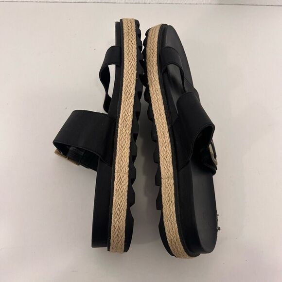 Sorel Black Leather Roaming Platform Slide Sandals - Picture 9 of 10